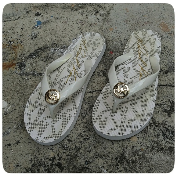flip flops gold and white